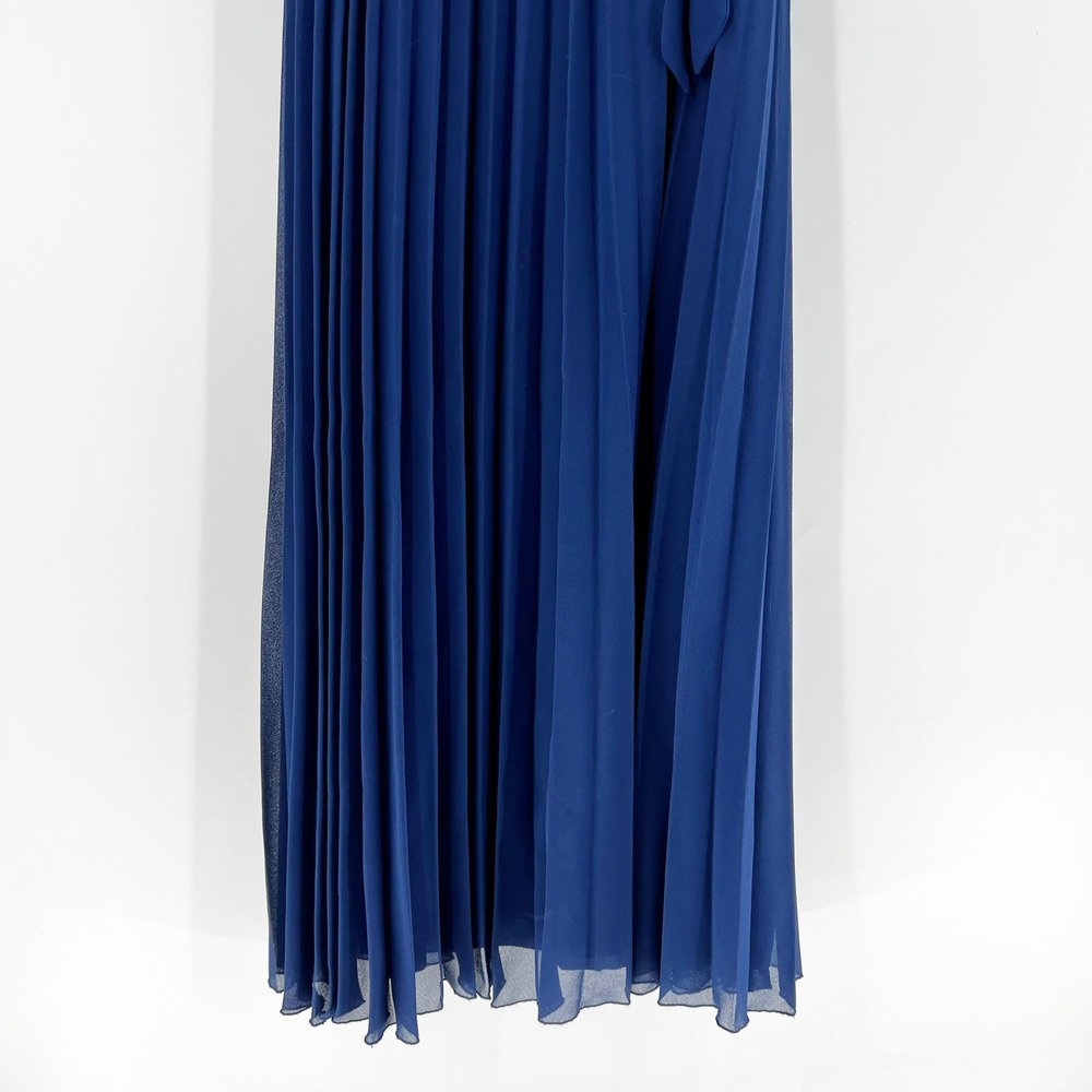 ASOS Maxi Dress Womens 12 Blue Excellent Pleated Flutter Sleeve Wrap V-Neck - Picture 4 of 5